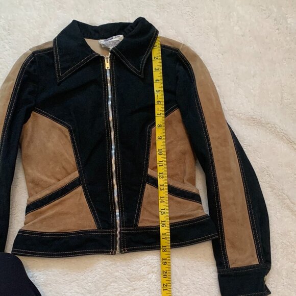 VTG 1970s Roncelli 2-Tone Black Tan Bell Bottom 2 Piece Disco Suit Sz 7/8 XS - Picture 13 of 15